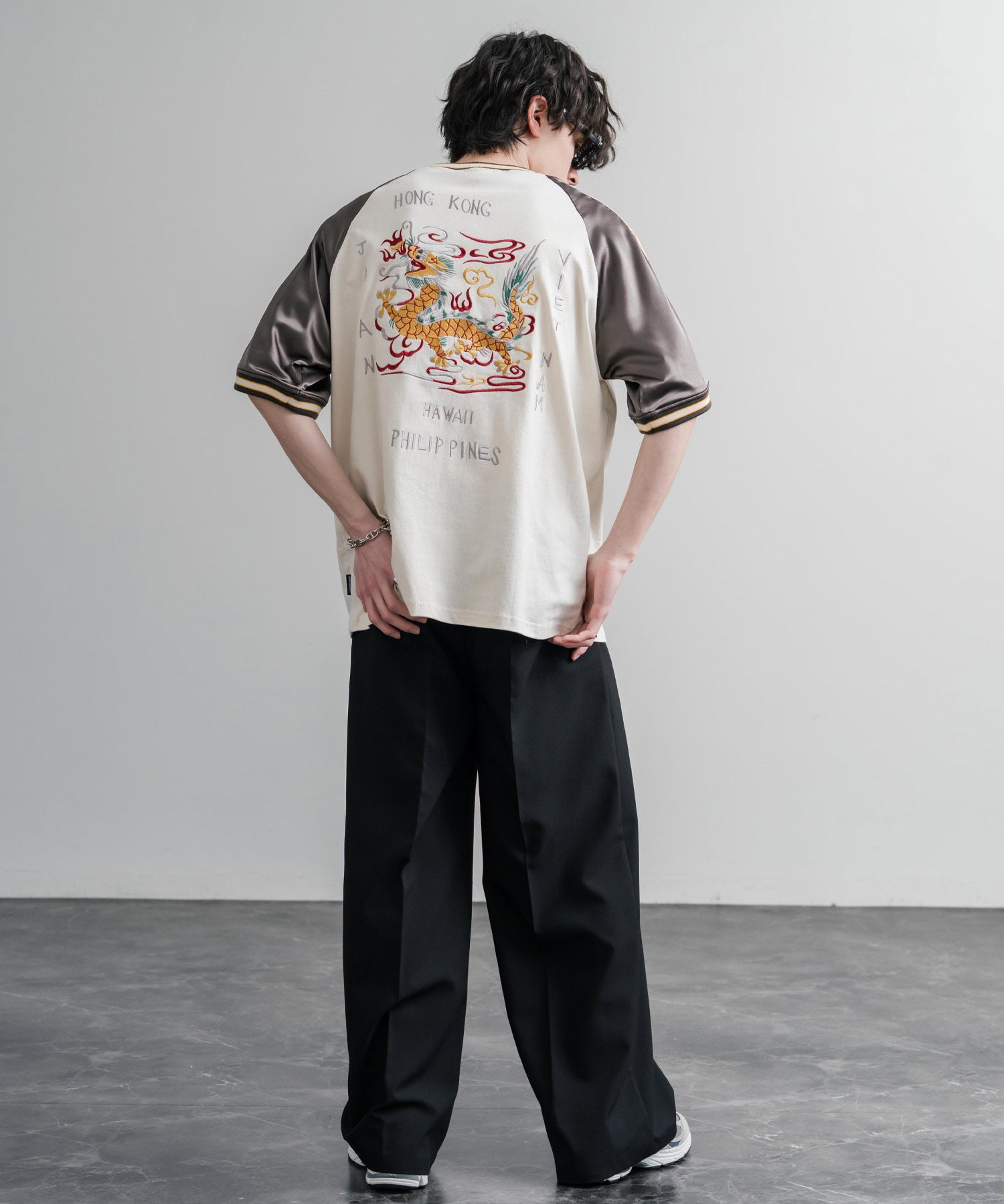 KRIFF MAYER クリフメイヤー スーベニア龍刺繍スカジャンTシャツ/リブラインラグランカットソー 2547202 15867