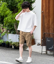 LOGOS 撥水ナイロンワッシャーロゴ刺繍ワイドショートパンツ 15868