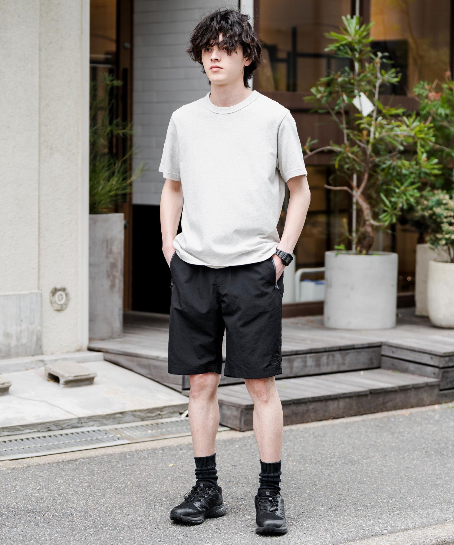 LOGOS 撥水ナイロンワッシャーロゴ刺繍ワイドショートパンツ 15868