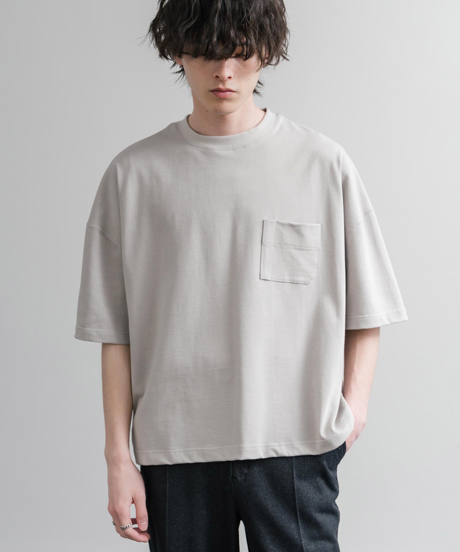 Upscape Audience 日本製/国産VORTEX 8オンスMVS天竺グラスポケット付きハーフスリーブクロップドTシャツ AUD6654 15873