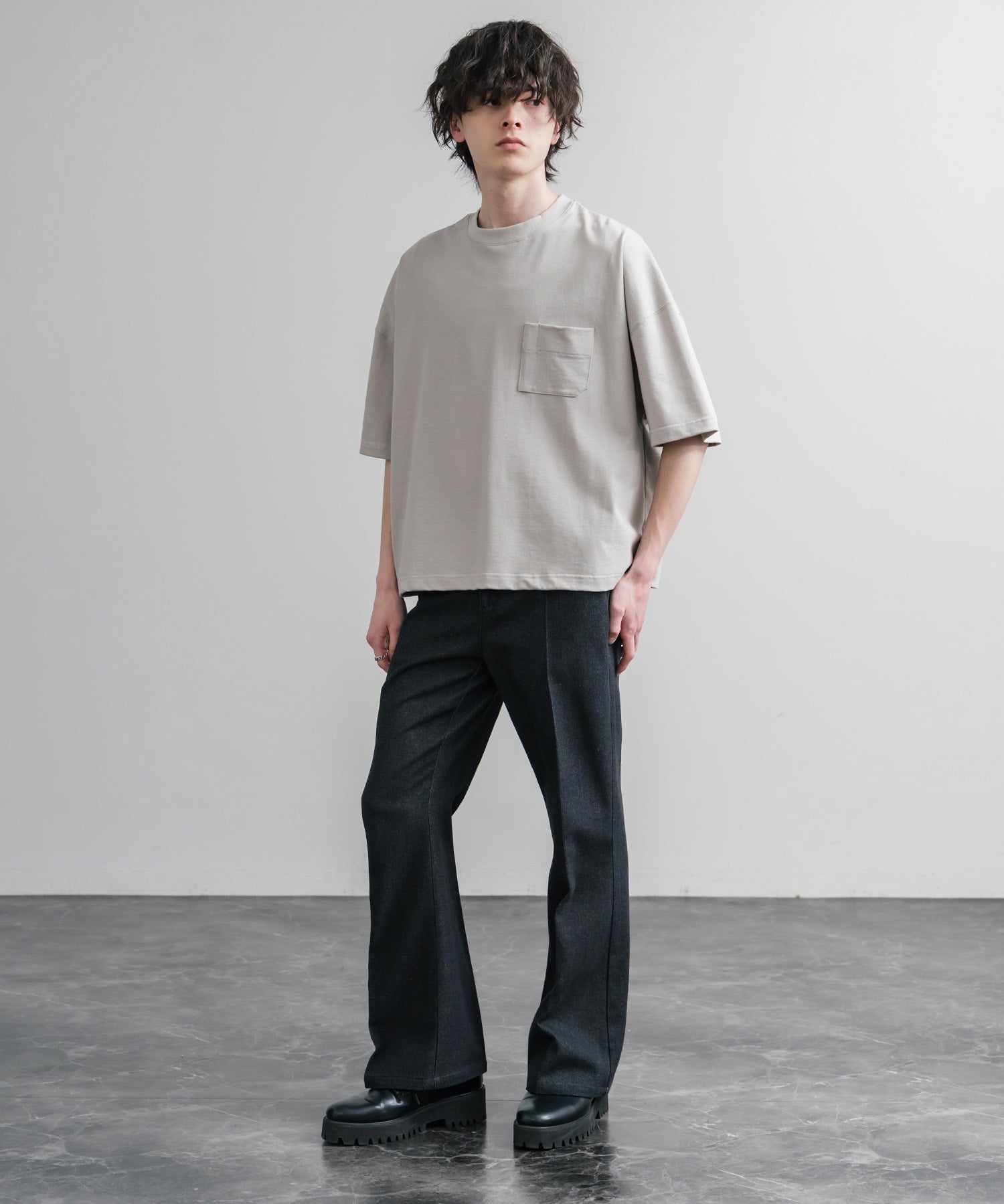 Upscape Audience 日本製/国産VORTEX 8オンスMVS天竺グラスポケット付きハーフスリーブクロップドTシャツ AUD6654 15873