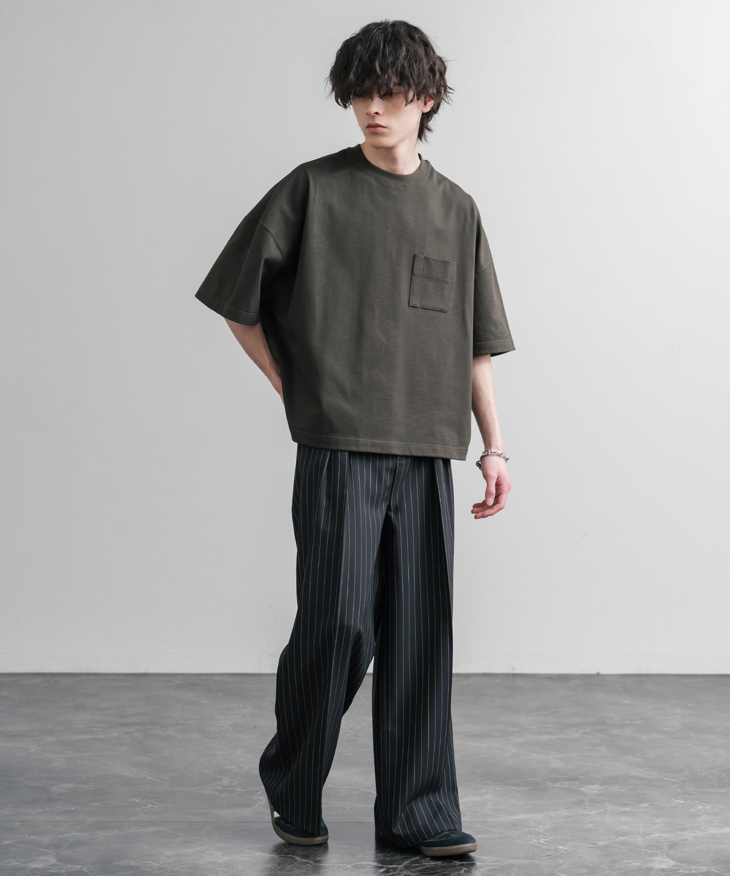 Upscape Audience 日本製/国産VORTEX 8オンスMVS天竺グラスポケット付きハーフスリーブクロップドTシャツ AUD6654 15873
