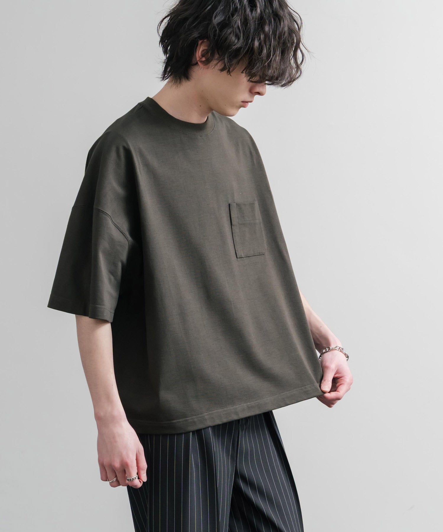 Upscape Audience 日本製/国産VORTEX 8オンスMVS天竺グラスポケット付きハーフスリーブクロップドTシャツ AUD6654 15873