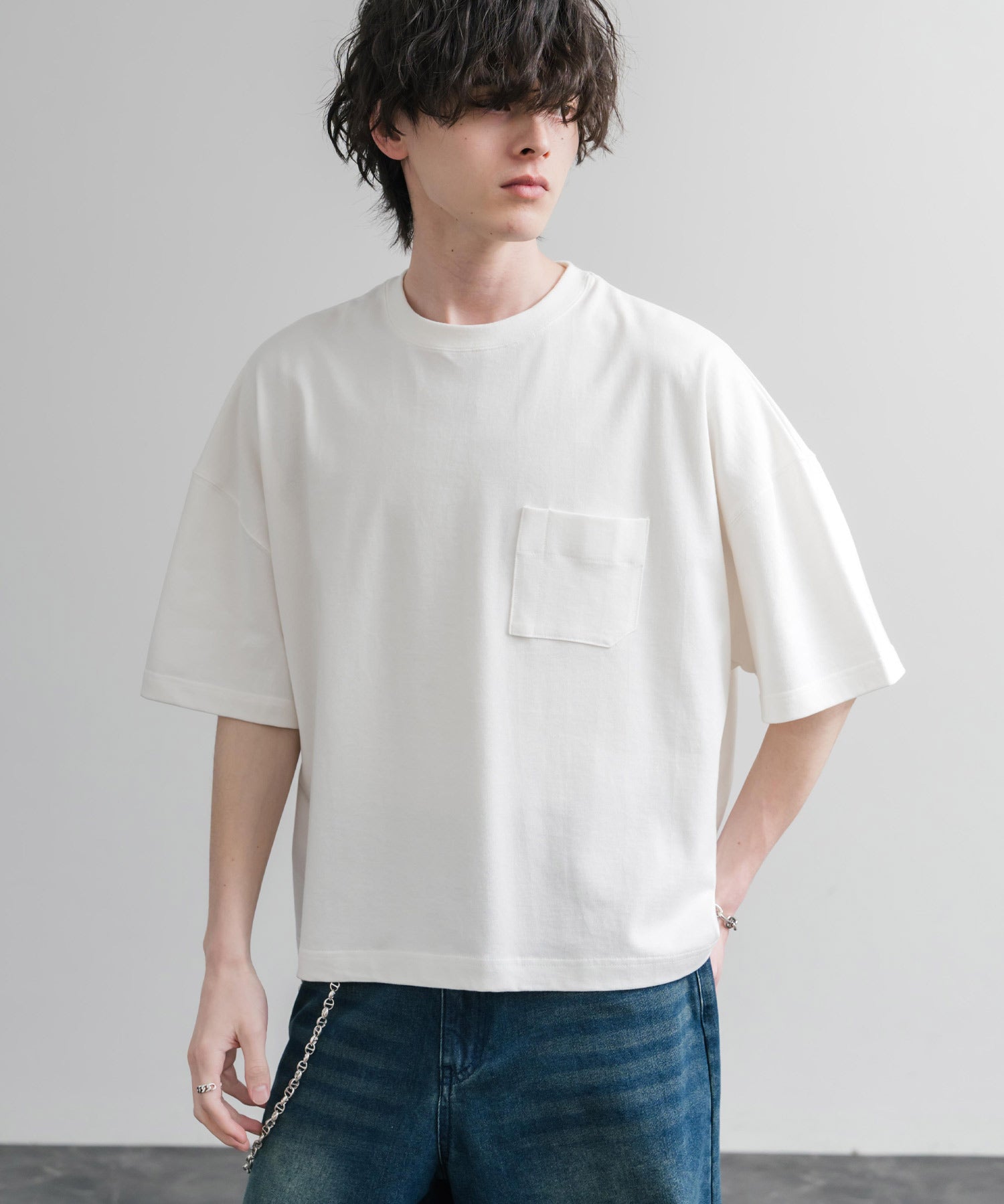 Upscape Audience 日本製/国産VORTEX 8オンスMVS天竺グラスポケット付きハーフスリーブクロップドTシャツ AUD6654 15873