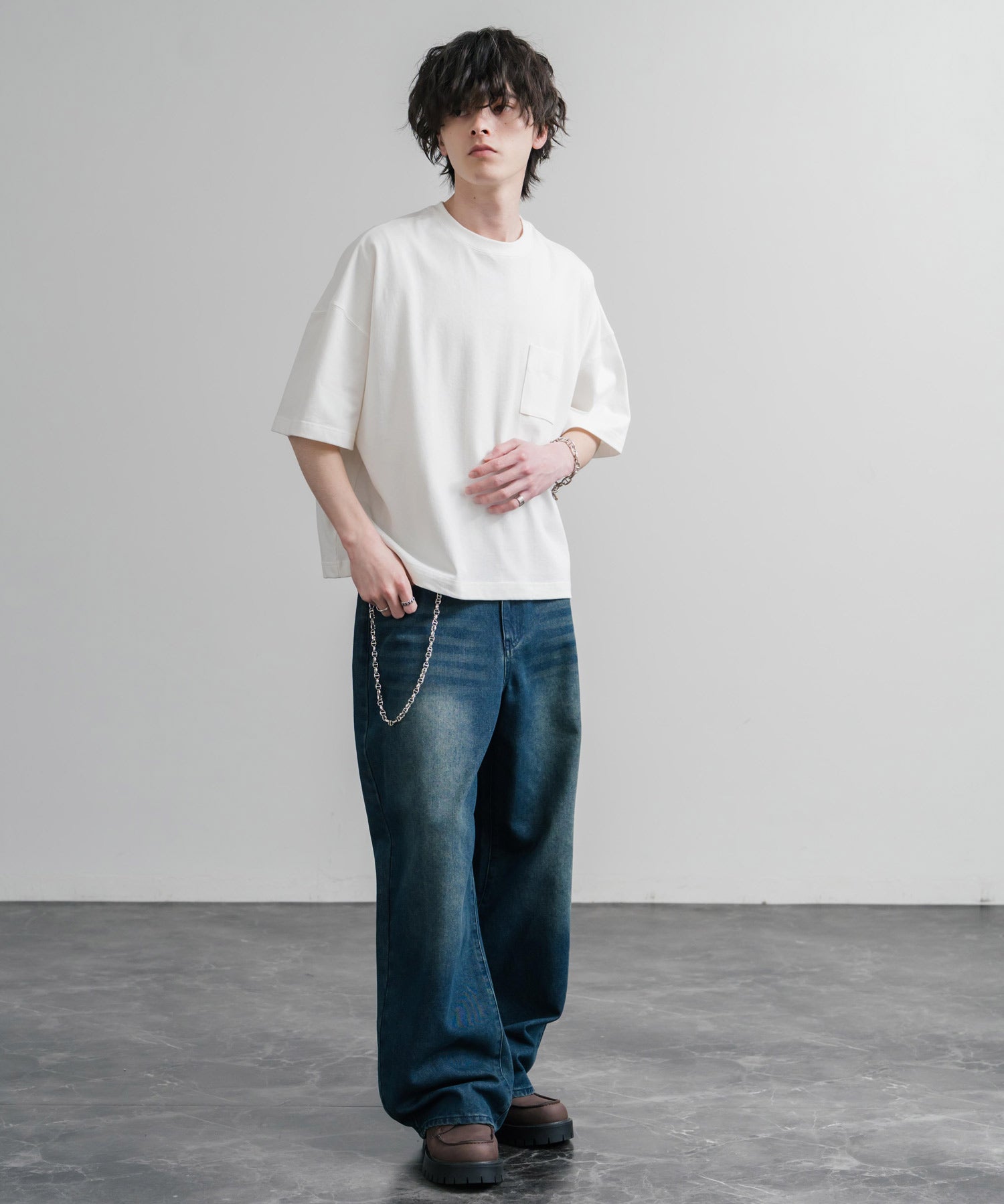 Upscape Audience 日本製/国産VORTEX 8オンスMVS天竺グラスポケット付きハーフスリーブクロップドTシャツ AUD6654 15873