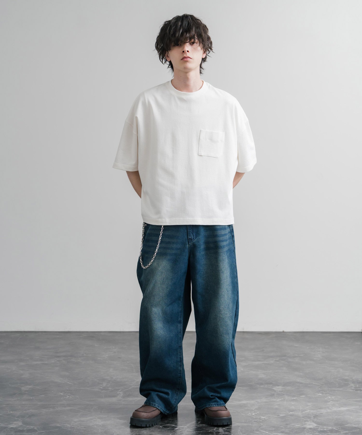 Upscape Audience 日本製/国産VORTEX 8オンスMVS天竺グラスポケット付きハーフスリーブクロップドTシャツ AUD6654 15873
