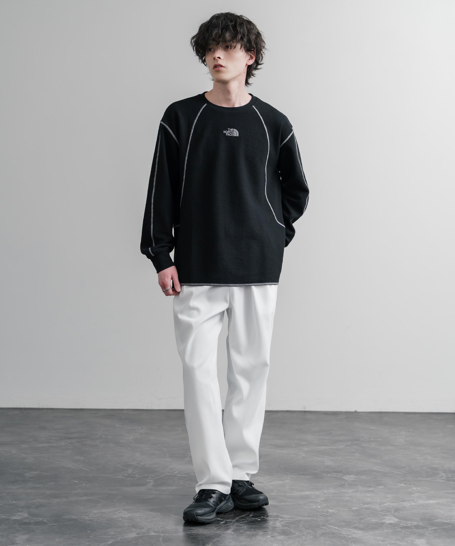 THE NORTH FACE ザ・ノースフェイス M'S SERRA L/S R/TEE ワンポイントロゴ刺繍ワッフル長袖Tシャツ 15889