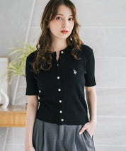 U.S. POLO ASSN. ユーエスポロアッスン W's ワンポイントロゴ刺繍ケーブル半袖カーディガン 無地/ボーダー 15899