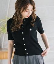 U.S. POLO ASSN. ユーエスポロアッスン W's ワンポイントロゴ刺繍ケーブル半袖カーディガン 無地/ボーダー 15899
