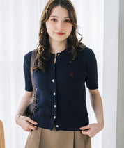 U.S. POLO ASSN. ユーエスポロアッスン W's ワンポイントロゴ刺繍ケーブル半袖カーディガン 無地/ボーダー 15899