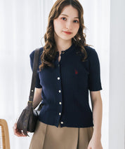 U.S. POLO ASSN. ユーエスポロアッスン W's ワンポイントロゴ刺繍ケーブル半袖カーディガン 無地/ボーダー 15899