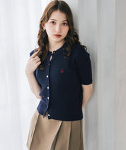 U.S. POLO ASSN. ユーエスポロアッスン W's ワンポイントロゴ刺繍ケーブル半袖カーディガン 無地/ボーダー 15899