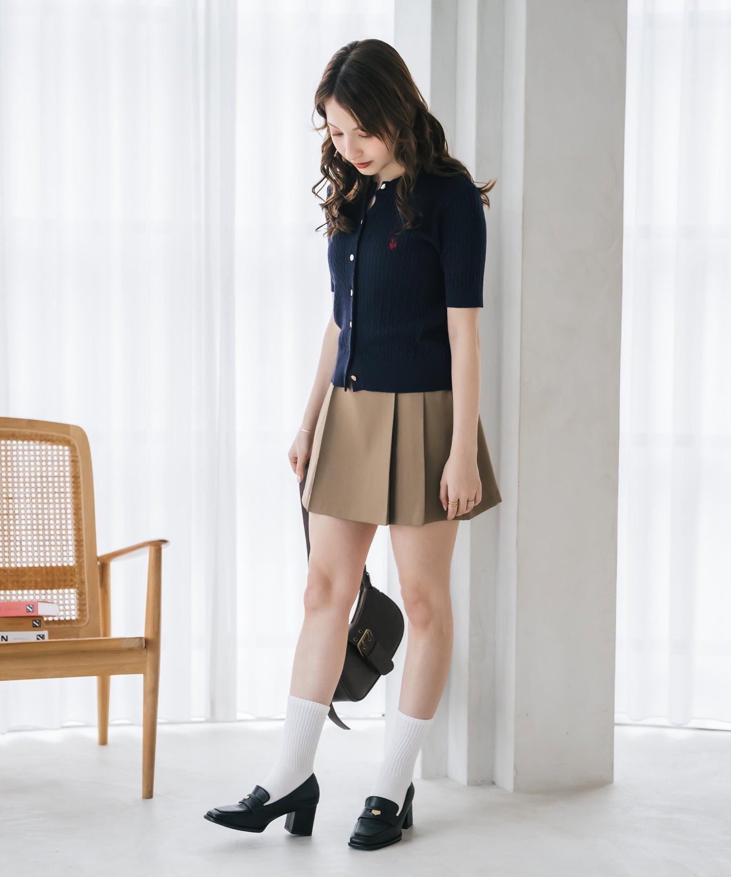 U.S. POLO ASSN. ユーエスポロアッスン W's ワンポイントロゴ刺繍ケーブル半袖カーディガン 無地/ボーダー 15899