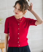 U.S. POLO ASSN. ユーエスポロアッスン W's ワンポイントロゴ刺繍ケーブル半袖カーディガン 無地/ボーダー 15899