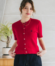 U.S. POLO ASSN. ユーエスポロアッスン W's ワンポイントロゴ刺繍ケーブル半袖カーディガン 無地/ボーダー 15899