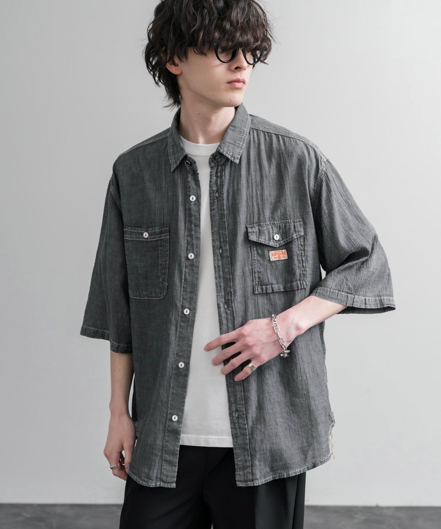 KRIFF MAYER オーバーサイズエアーライト5分袖デニムワークシャツ 2545103 15907