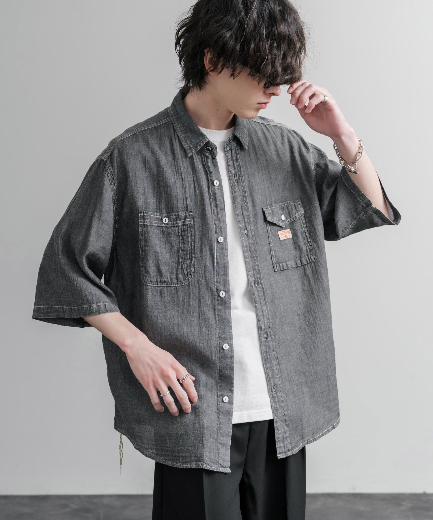 KRIFF MAYER オーバーサイズエアーライト5分袖デニムワークシャツ 2545103 15907