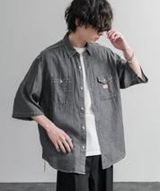 KRIFF MAYER オーバーサイズエアーライト5分袖デニムワークシャツ 2545103 15907