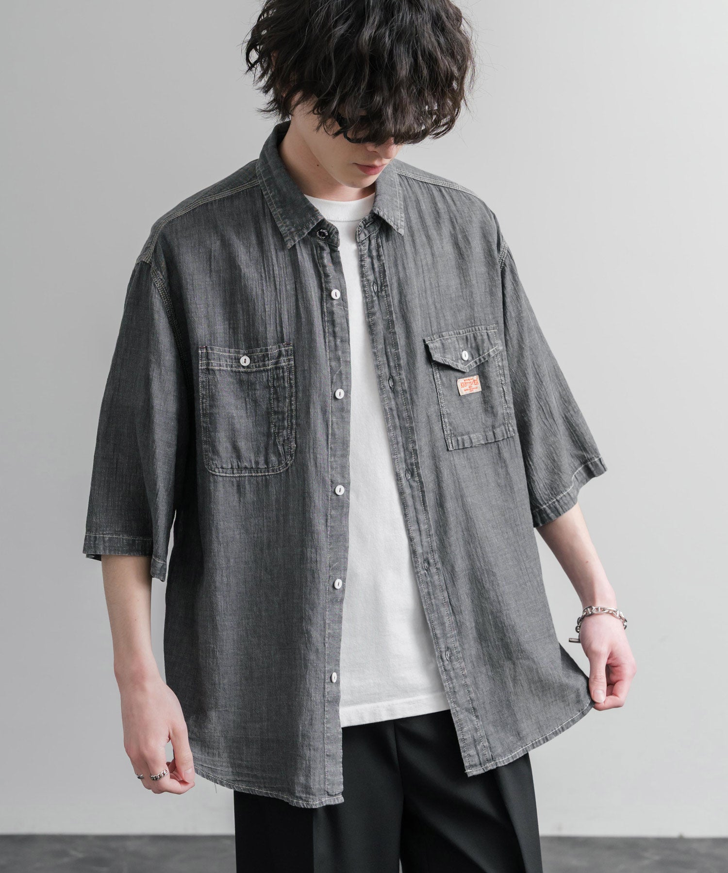 KRIFF MAYER オーバーサイズエアーライト5分袖デニムワークシャツ 2545103 15907