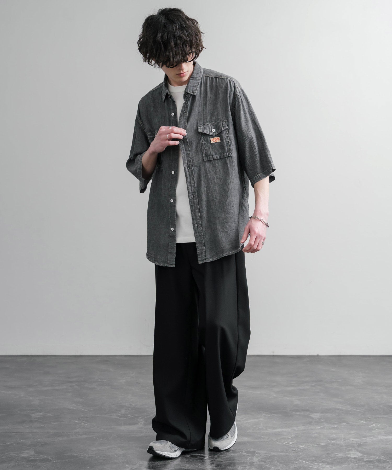 KRIFF MAYER オーバーサイズエアーライト5分袖デニムワークシャツ 2545103 15907