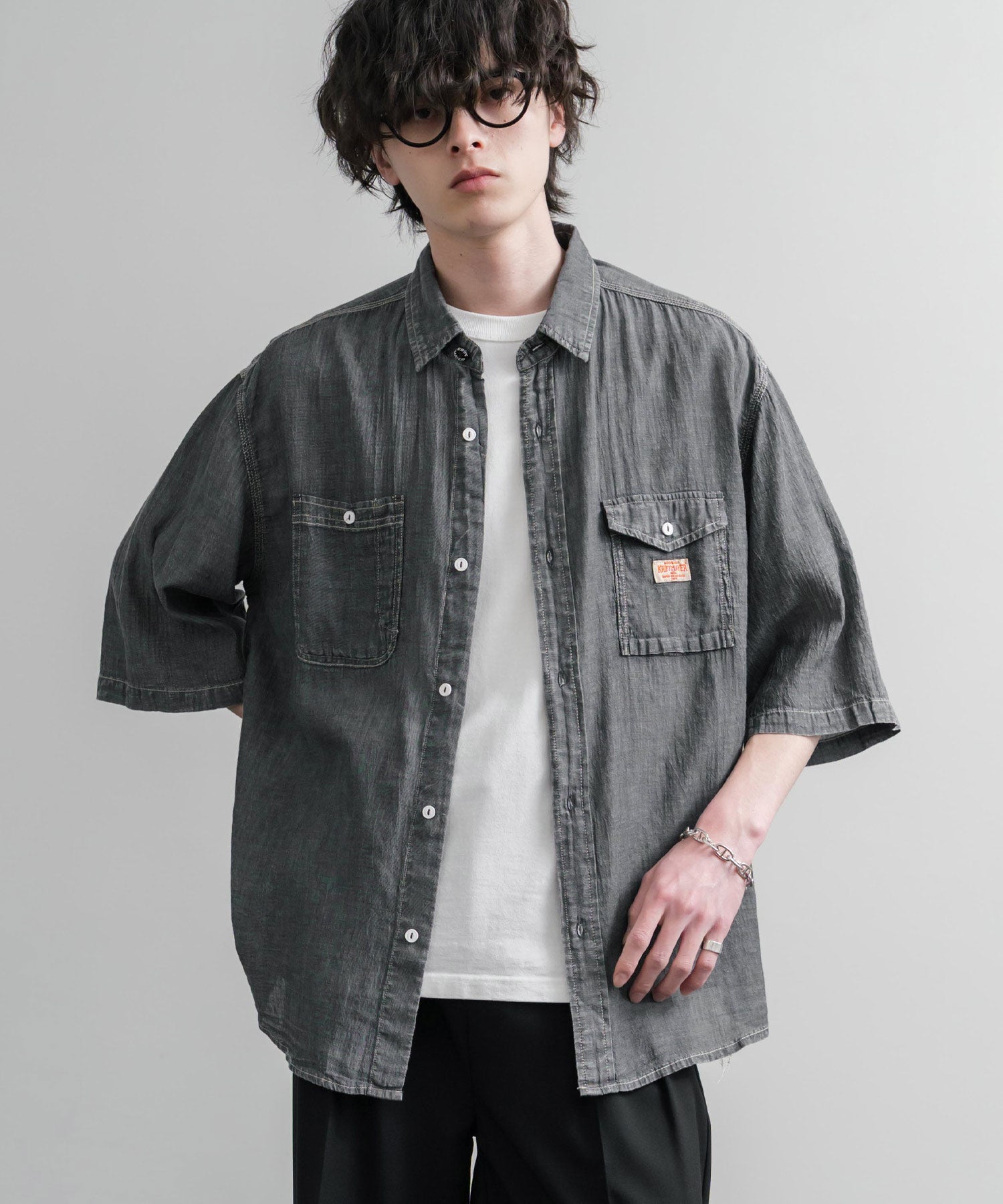 KRIFF MAYER オーバーサイズエアーライト5分袖デニムワークシャツ 2545103 15907