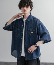 KRIFF MAYER オーバーサイズエアーライト5分袖デニムワークシャツ 2545103 15907