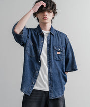 KRIFF MAYER オーバーサイズエアーライト5分袖デニムワークシャツ 2545103 15907