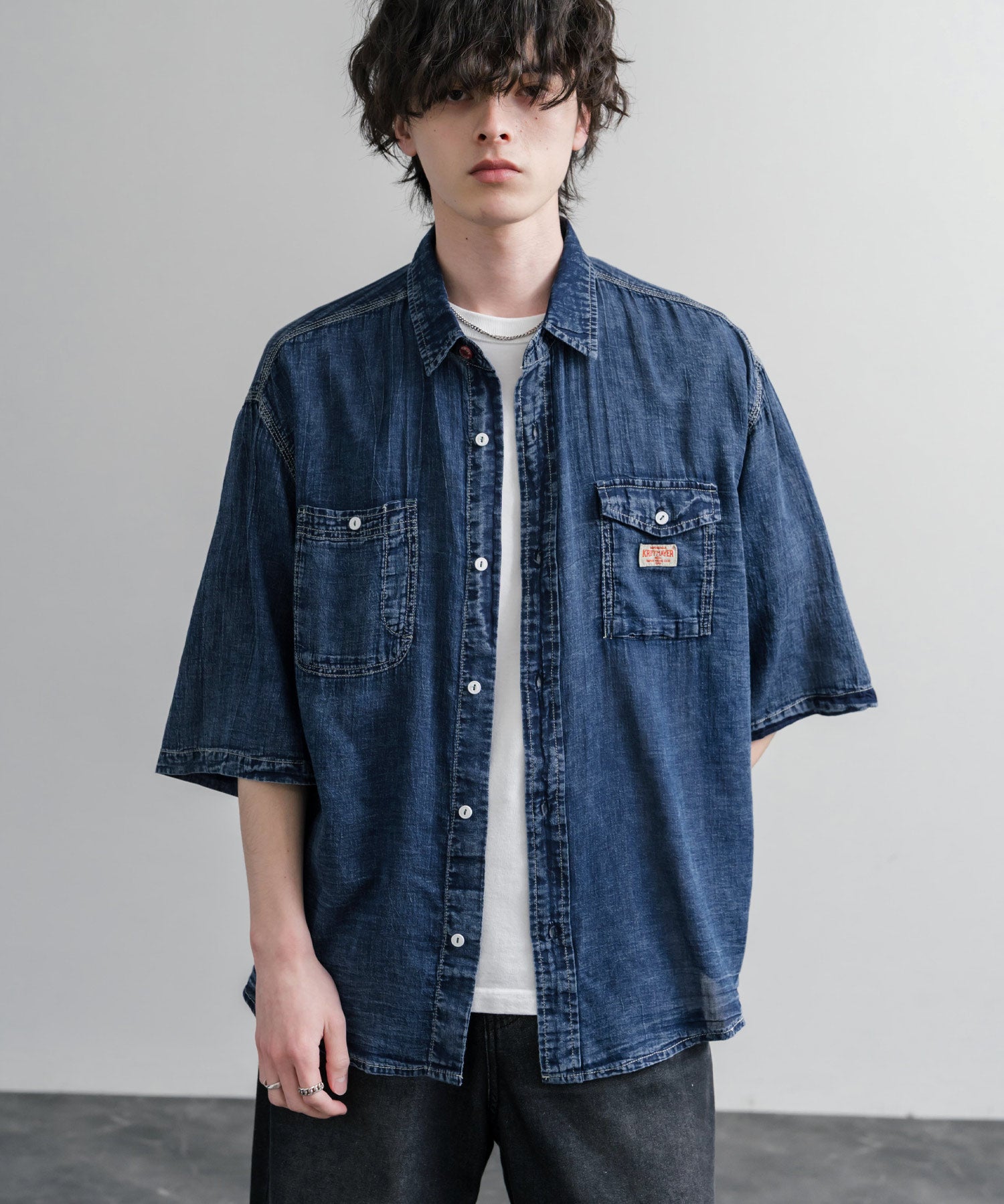 KRIFF MAYER オーバーサイズエアーライト5分袖デニムワークシャツ 2545103 15907