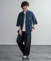 KRIFF MAYER オーバーサイズエアーライト5分袖デニムワークシャツ 2545103 15907