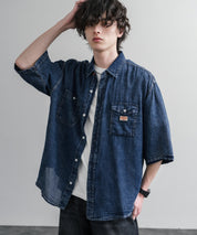 KRIFF MAYER オーバーサイズエアーライト5分袖デニムワークシャツ 2545103 15907