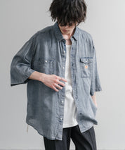 KRIFF MAYER オーバーサイズエアーライト5分袖デニムワークシャツ 2545103 15907