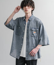 KRIFF MAYER オーバーサイズエアーライト5分袖デニムワークシャツ 2545103 15907