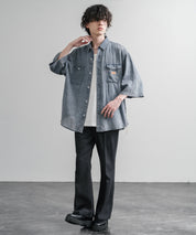 KRIFF MAYER オーバーサイズエアーライト5分袖デニムワークシャツ 2545103 15907