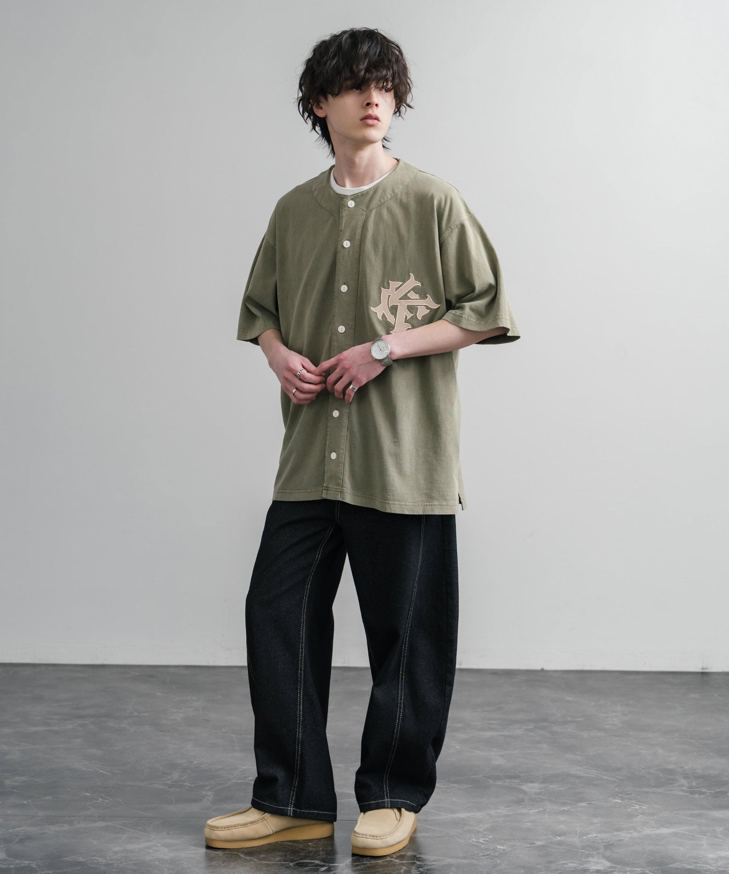 KRIFF MAYER クリフメイヤー ピグメント加工オーバーサイズベースボールシャツ 2547200 15908