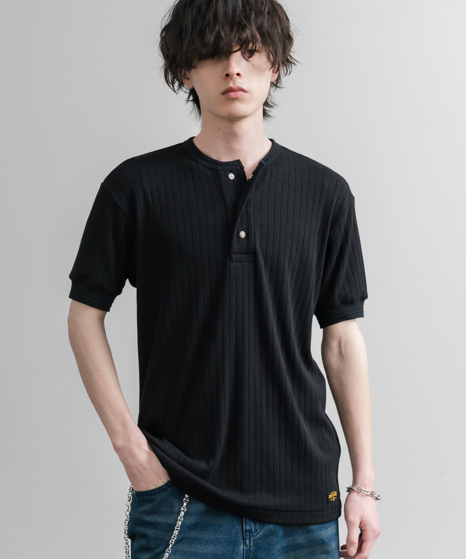 KRIFF MAYER クリフメイヤー ワンポイントロゴ針抜きヘンリーネックTシャツ 2545102 15909