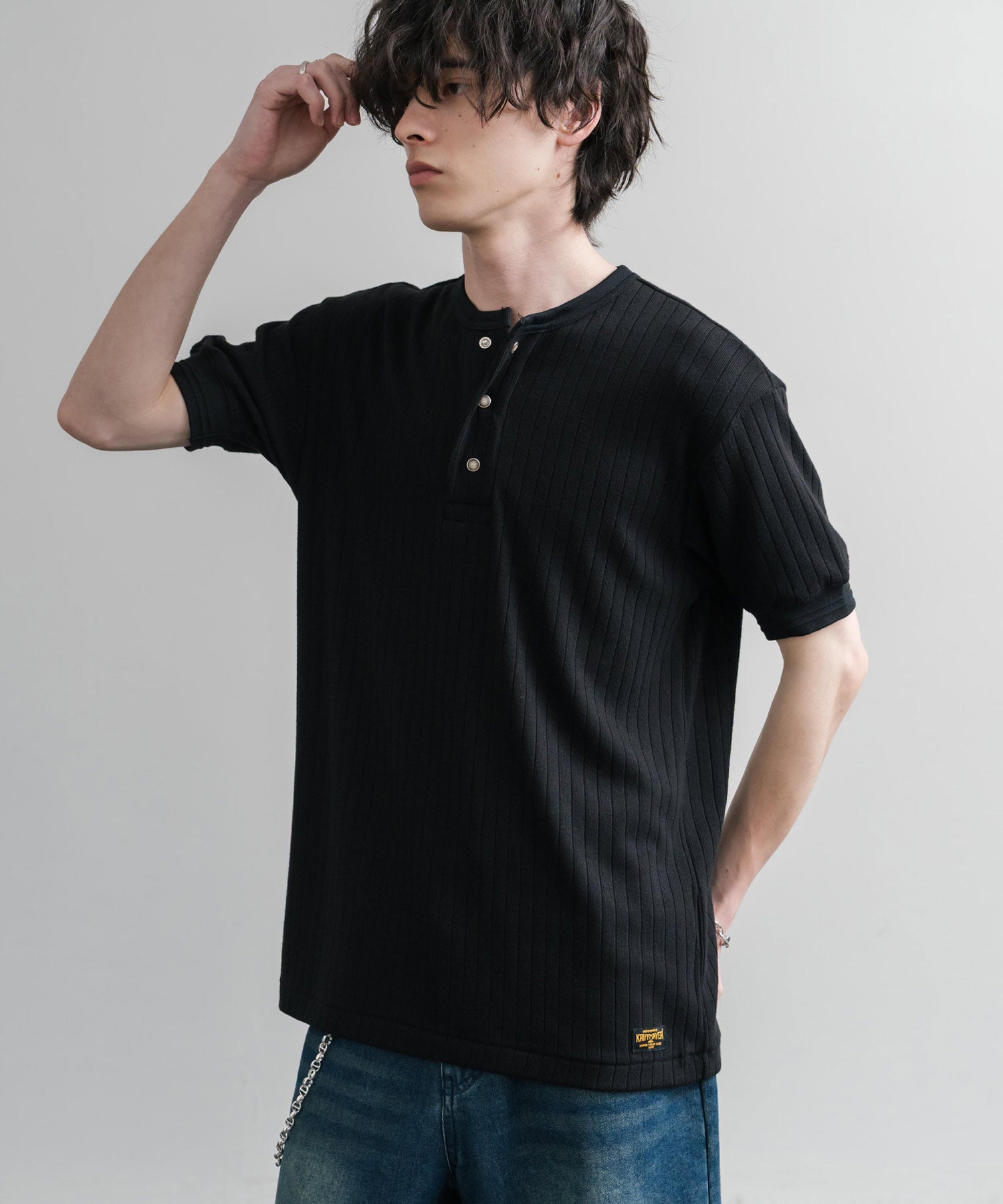 KRIFF MAYER クリフメイヤー ワンポイントロゴ針抜きヘンリーネックTシャツ 2545102 15909