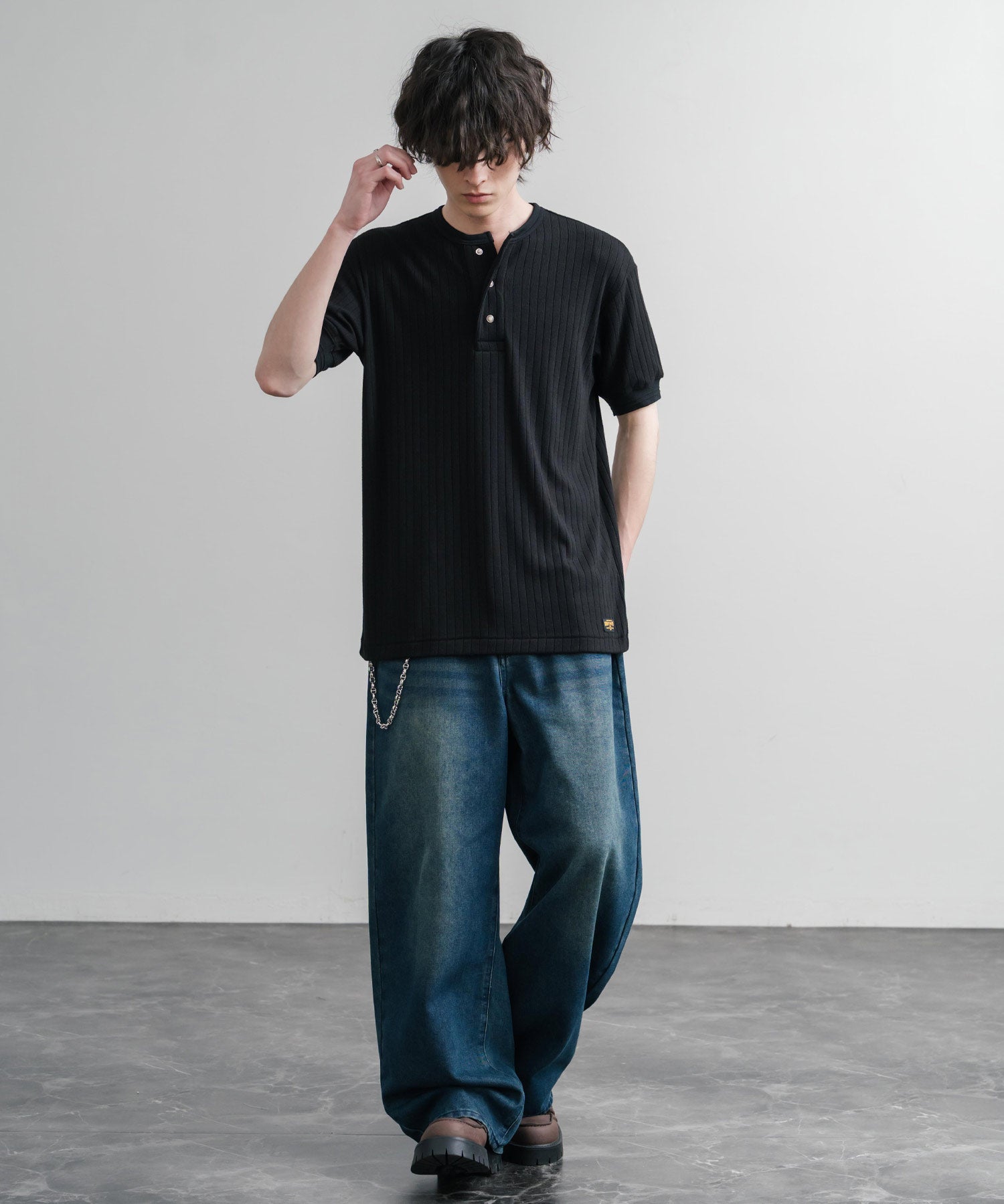 KRIFF MAYER クリフメイヤー ワンポイントロゴ針抜きヘンリーネックTシャツ 2545102 15909