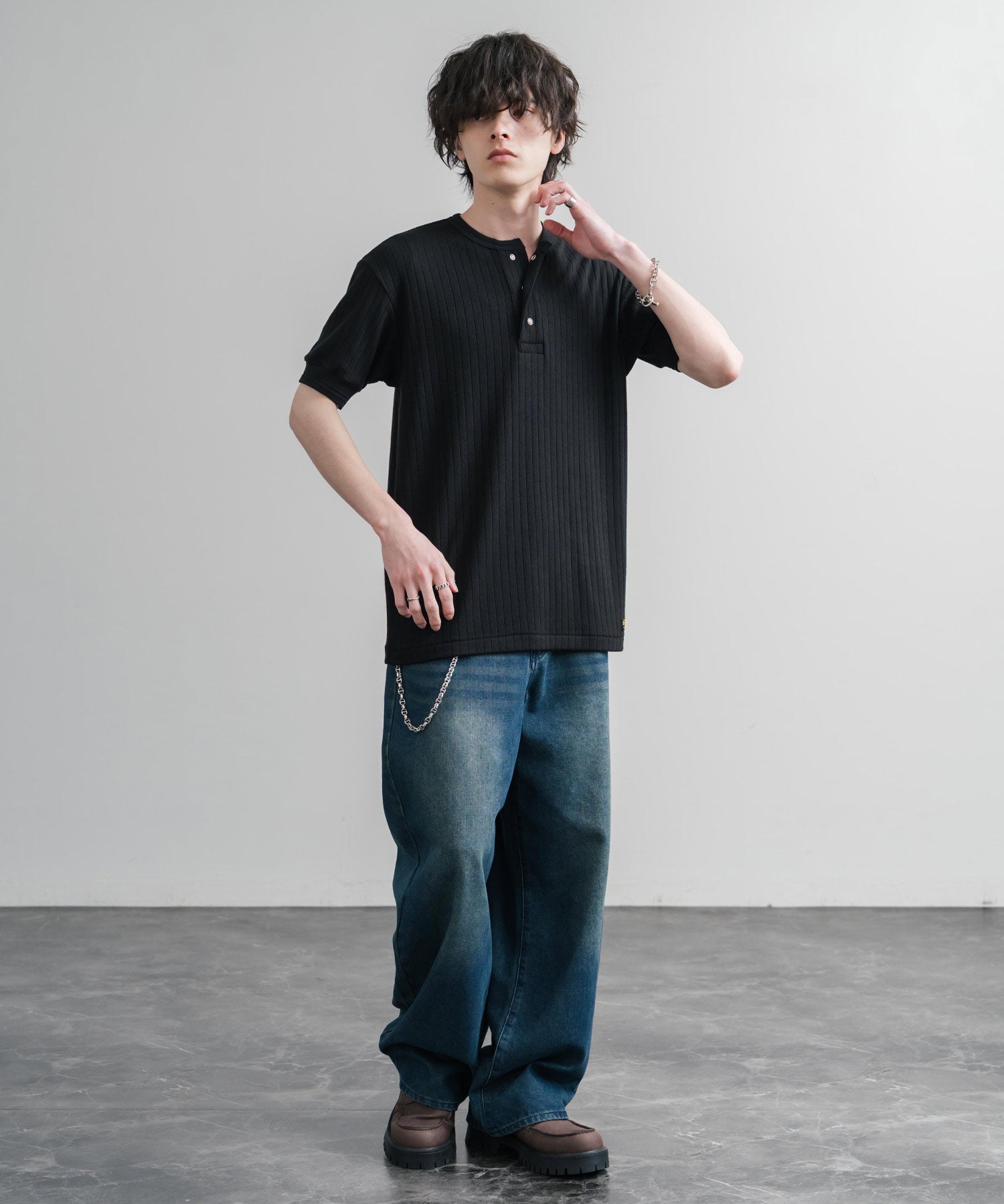 KRIFF MAYER クリフメイヤー ワンポイントロゴ針抜きヘンリーネックTシャツ 2545102 15909