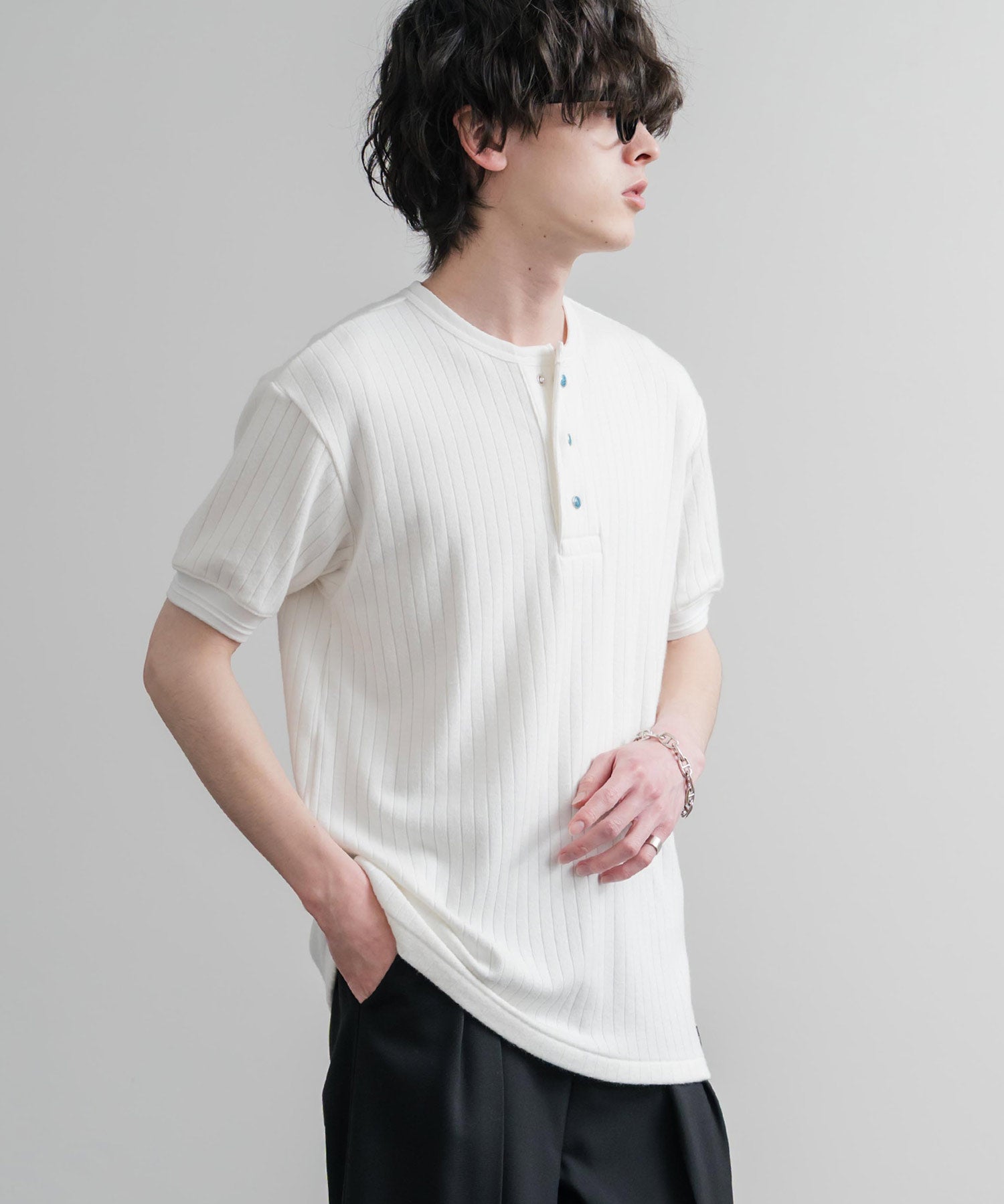 KRIFF MAYER クリフメイヤー ワンポイントロゴ針抜きヘンリーネックTシャツ 2545102 15909