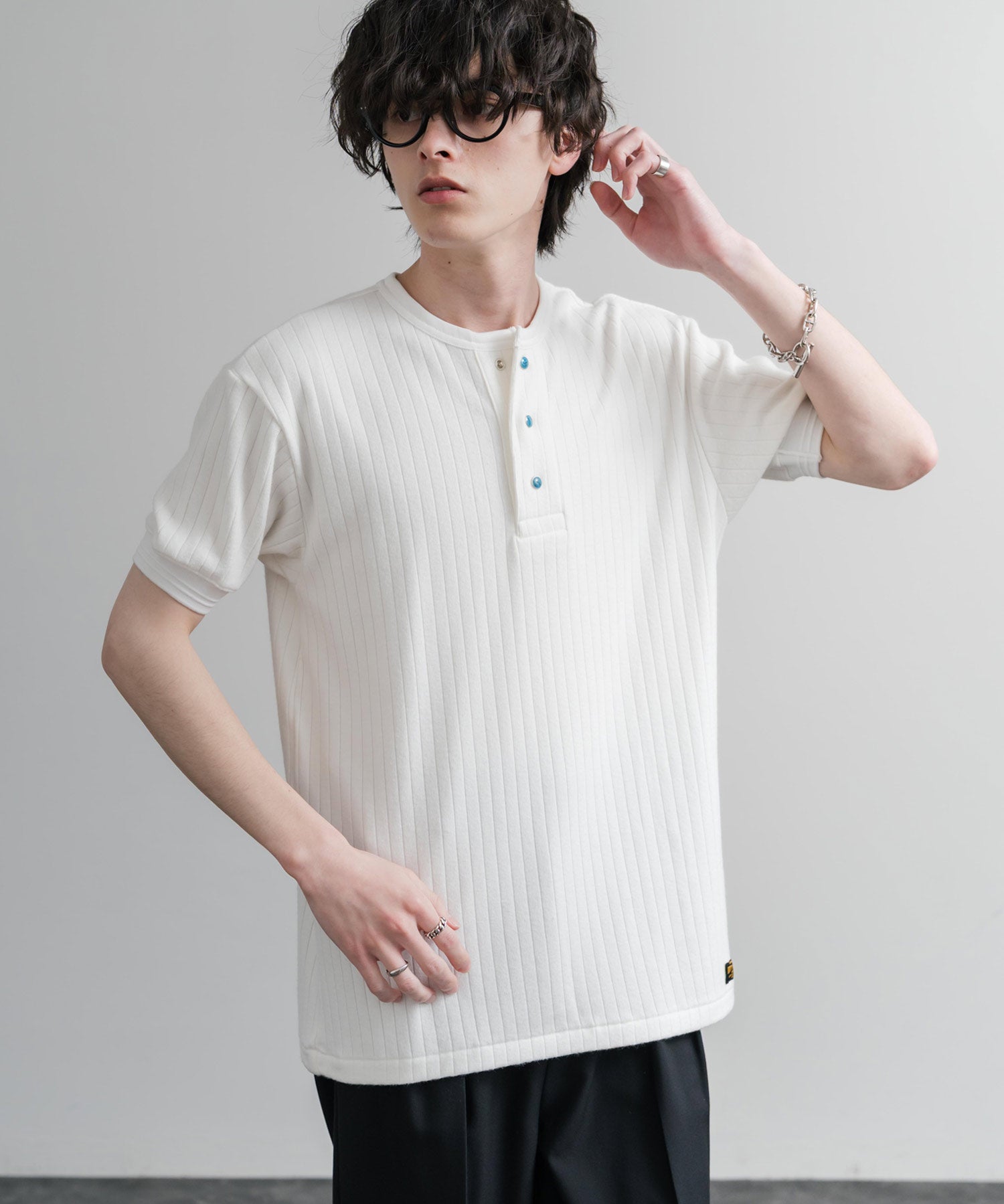 KRIFF MAYER クリフメイヤー ワンポイントロゴ針抜きヘンリーネックTシャツ 2545102 15909