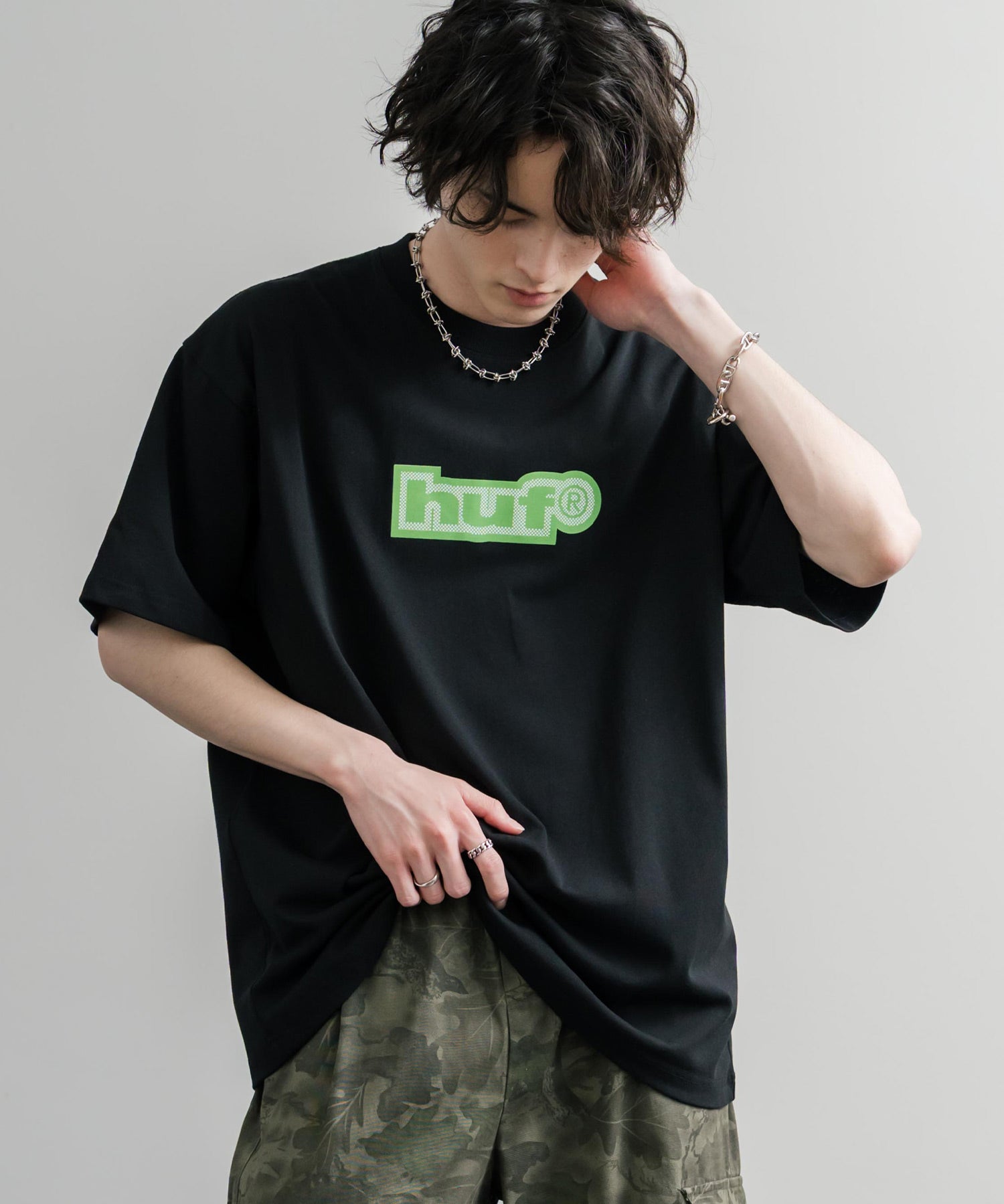 HUF ハフ オーバーサイズ ポケット プリント アソート半袖コットンTシャツ 15911