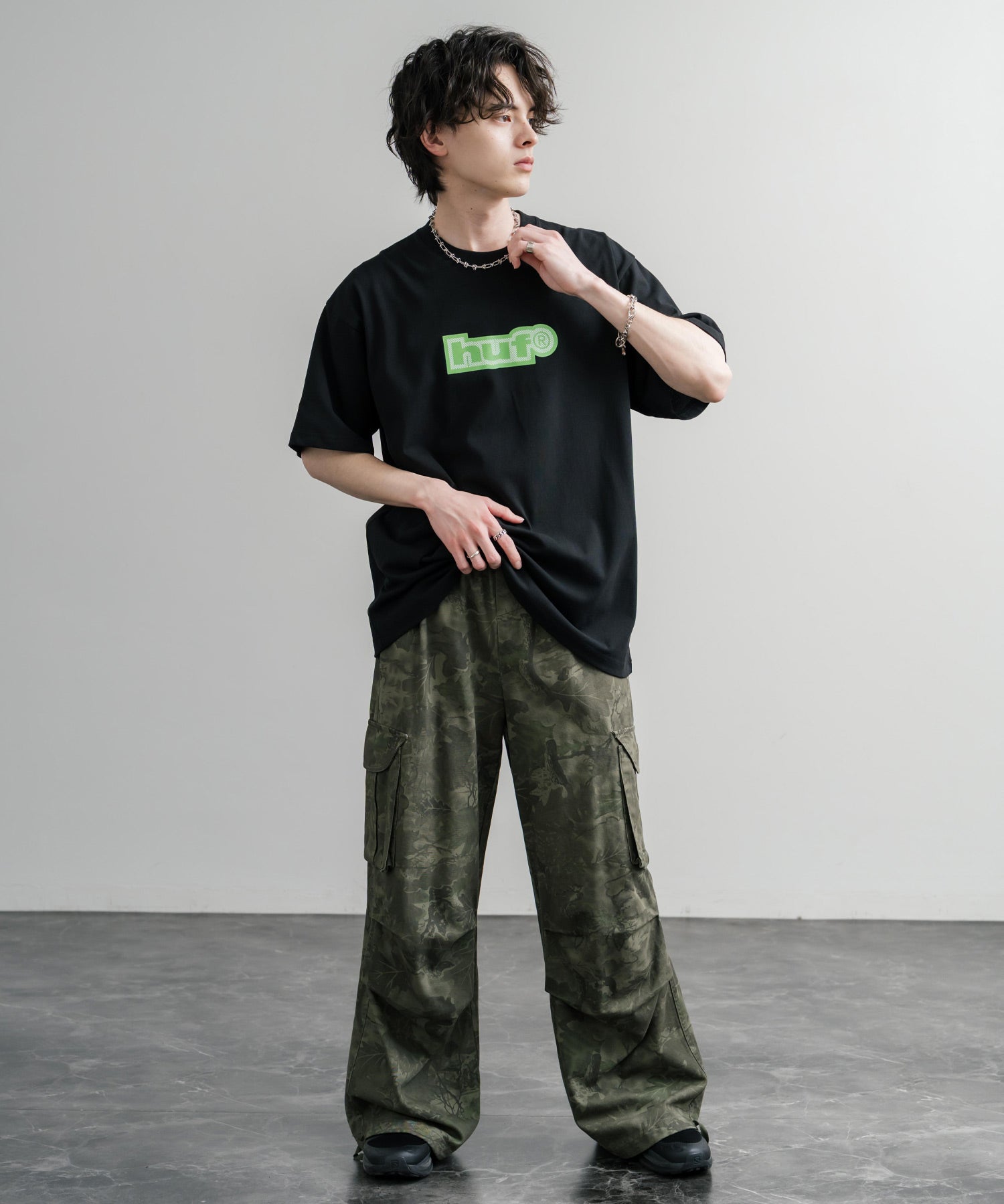 HUF ハフ オーバーサイズ ポケット プリント アソート半袖コットンTシャツ 15911