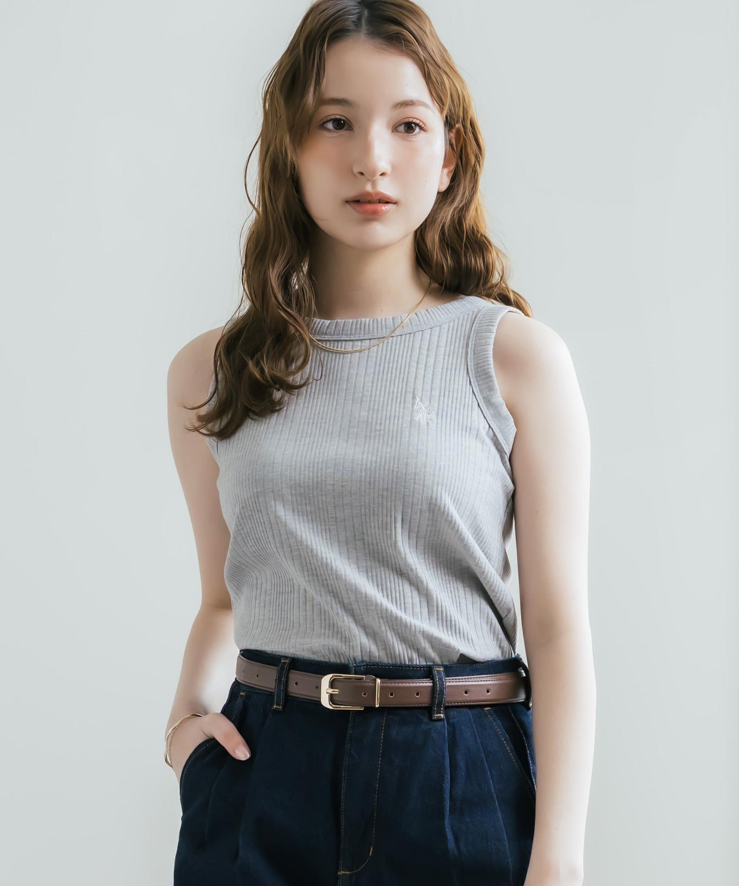 U.S. POLO ASSN. ユーエスポロアッスン W's ワンポイントロゴ刺繍テレコリブタンクトップ 15921