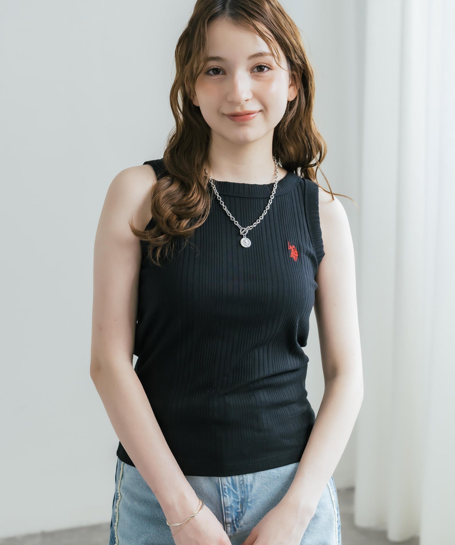 U.S. POLO ASSN. ユーエスポロアッスン W's ワンポイントロゴ刺繍テレコリブタンクトップ 15921