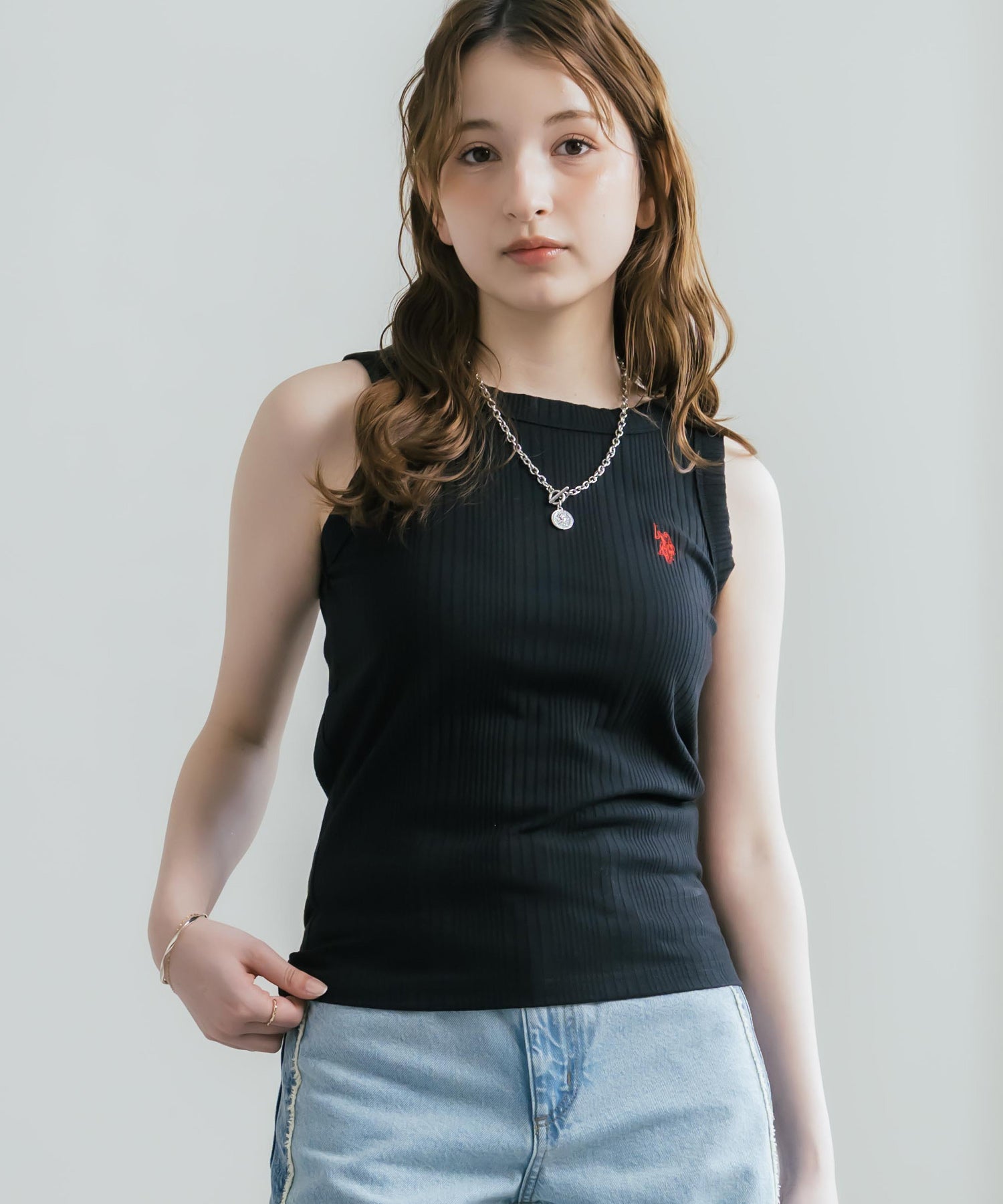 U.S. POLO ASSN. ユーエスポロアッスン W's ワンポイントロゴ刺繍テレコリブタンクトップ 15921