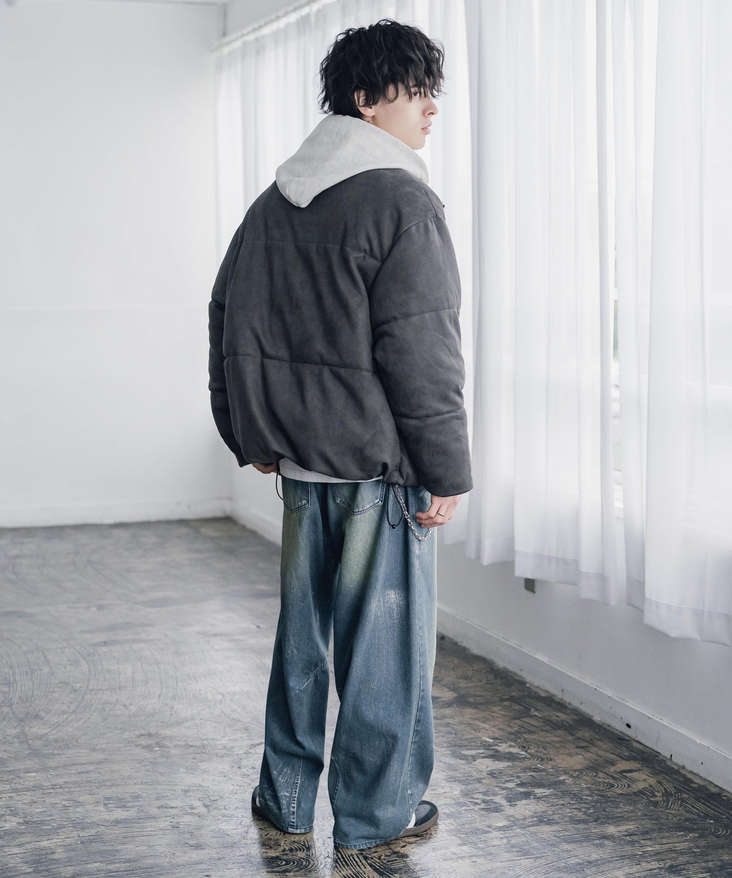 ダウンフェザー×機能性中綿ファイバーダウン オーバーサイズDEWSPOスエードハイブリッドジャケット 15960