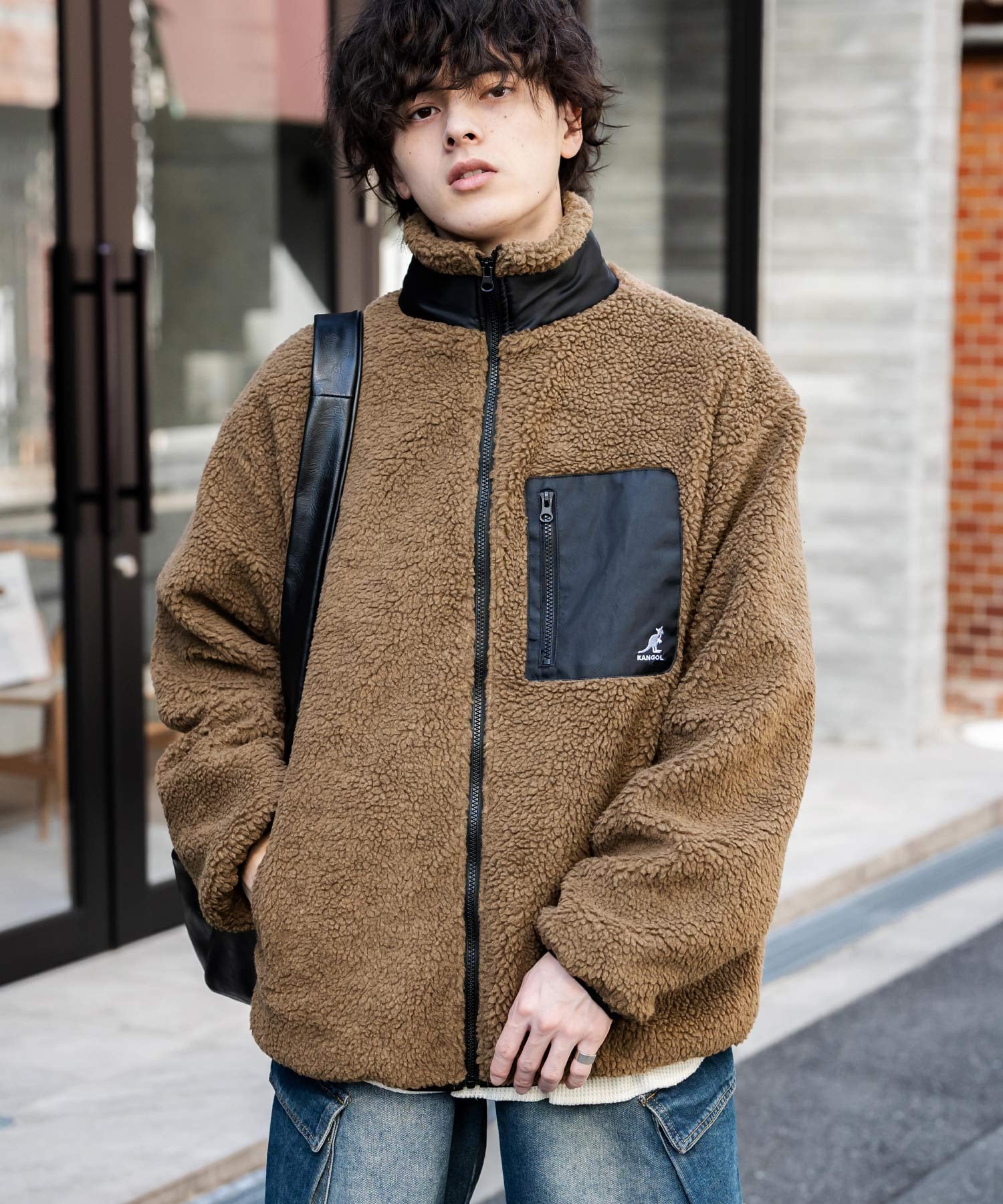 KANGOL カンゴール 別注コラボ オーバーサイズワンポイントロゴ刺繍シープボアフリースジャケット/ブルゾン 15987