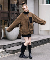 KANGOL カンゴール 別注コラボ オーバーサイズワンポイントロゴ刺繍シープボアフリースジャケット/ブルゾン 15987