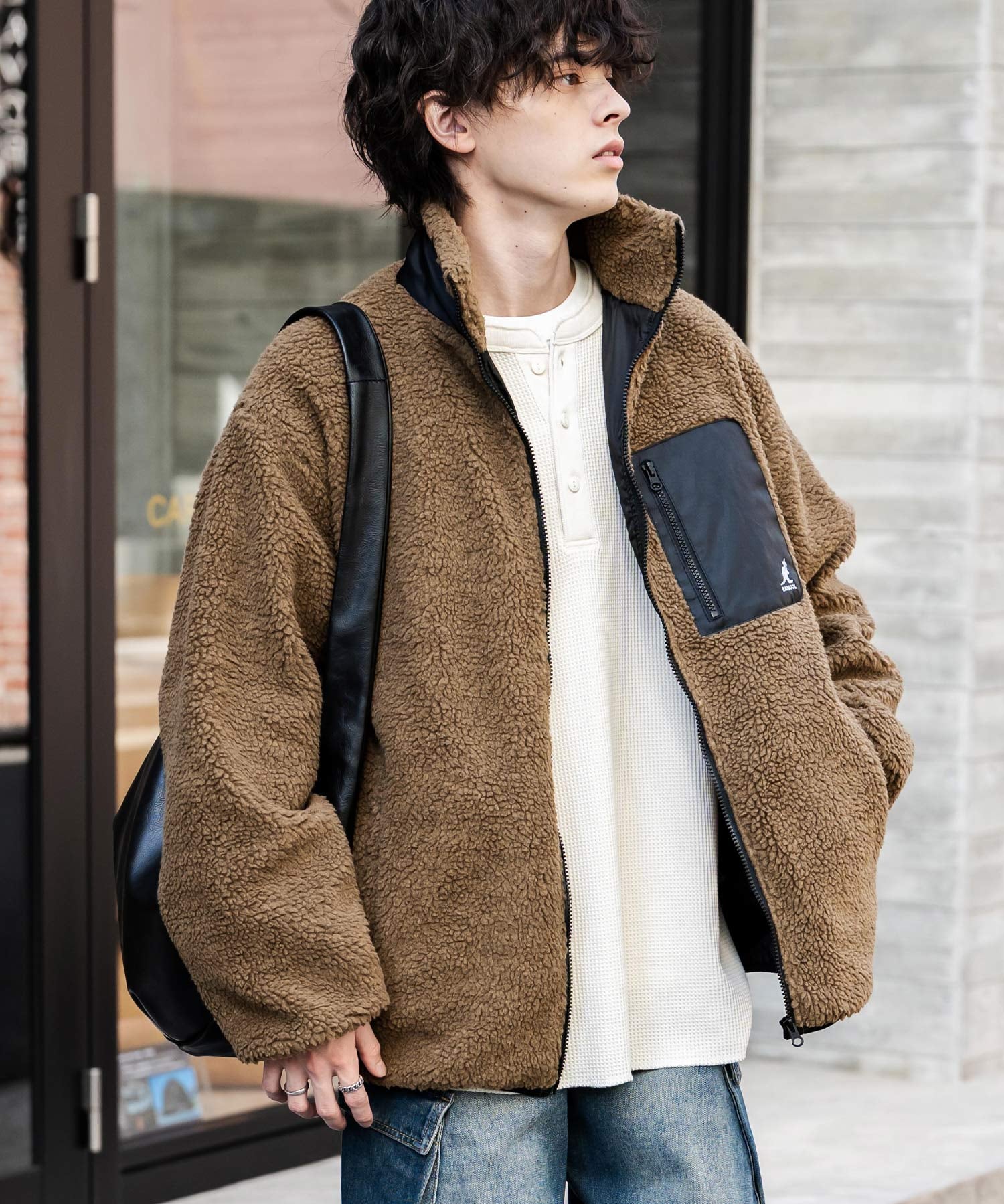 KANGOL カンゴール 別注コラボ オーバーサイズワンポイントロゴ刺繍シープボアフリースジャケット/ブルゾン 15987