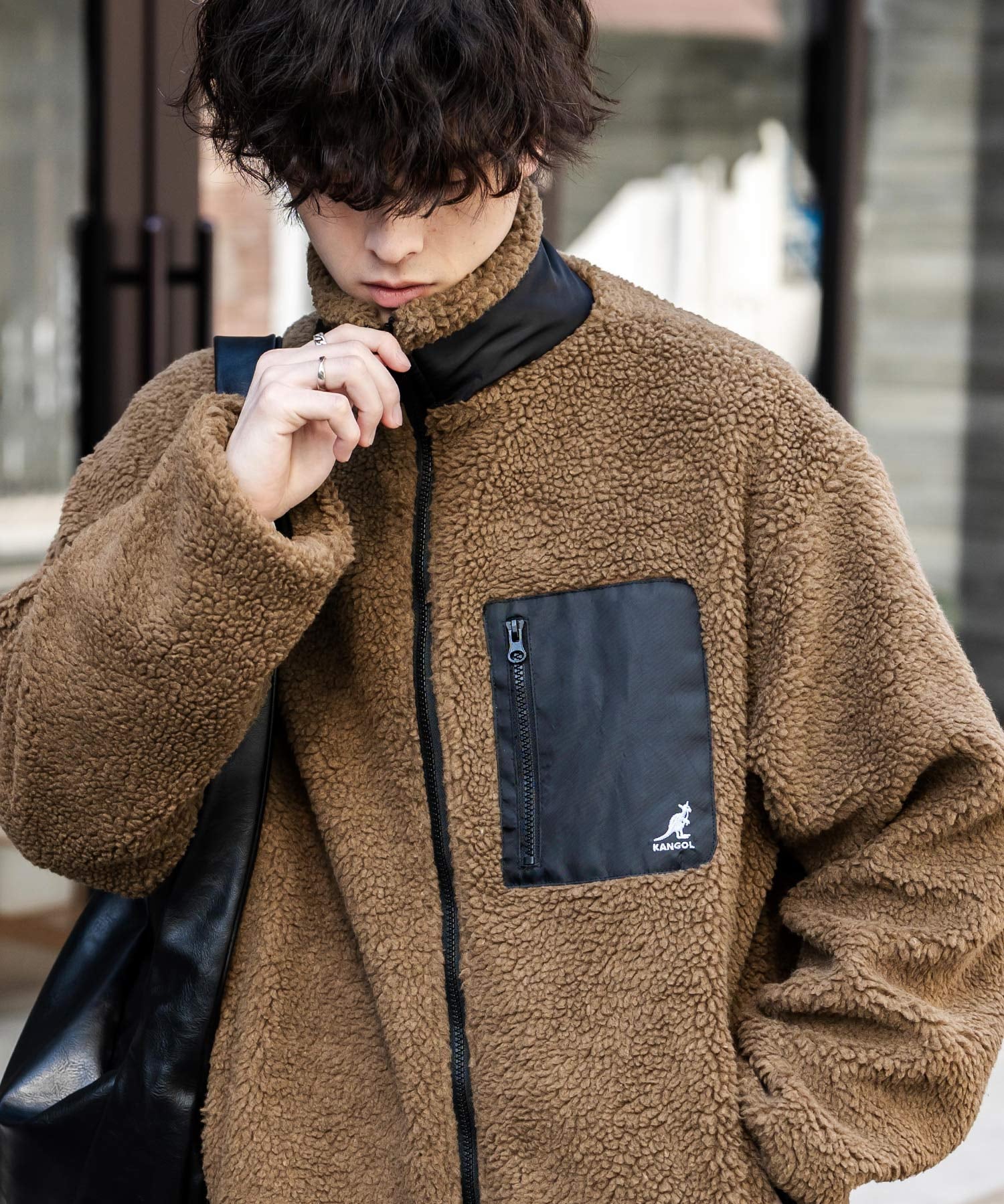 KANGOL カンゴール 別注コラボ オーバーサイズワンポイントロゴ刺繍シープボアフリースジャケット/ブルゾン 15987